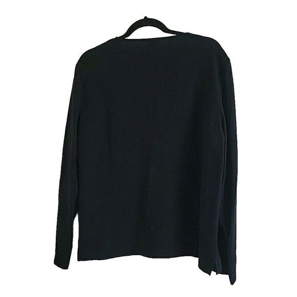 EILEEN FISHER Crepe Silk Black Button Up Long Sleeve Blouse Size Small - Picture 3 of 6